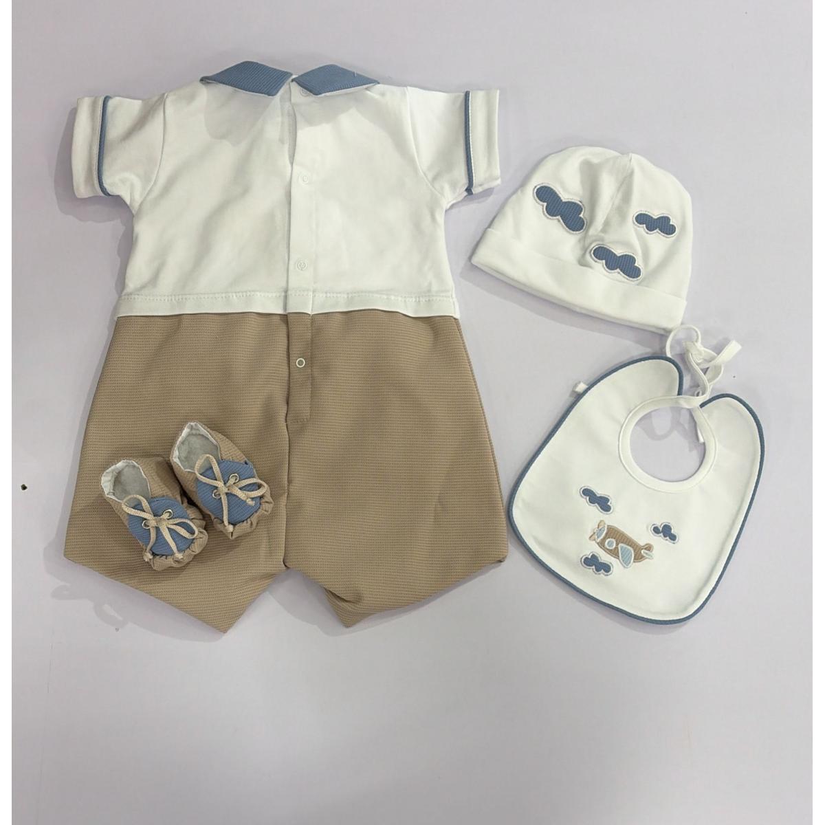 Set 3pz Pagliaccetto Nascita Bimbo Sartoria LP1204-1-2