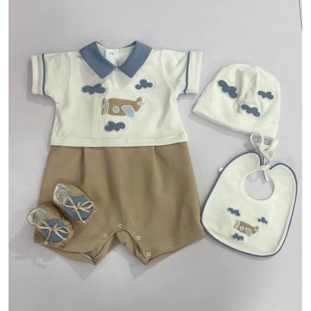 Set 3pz Pagliaccetto Nascita Bimbo Sartoria LP1204-1-2